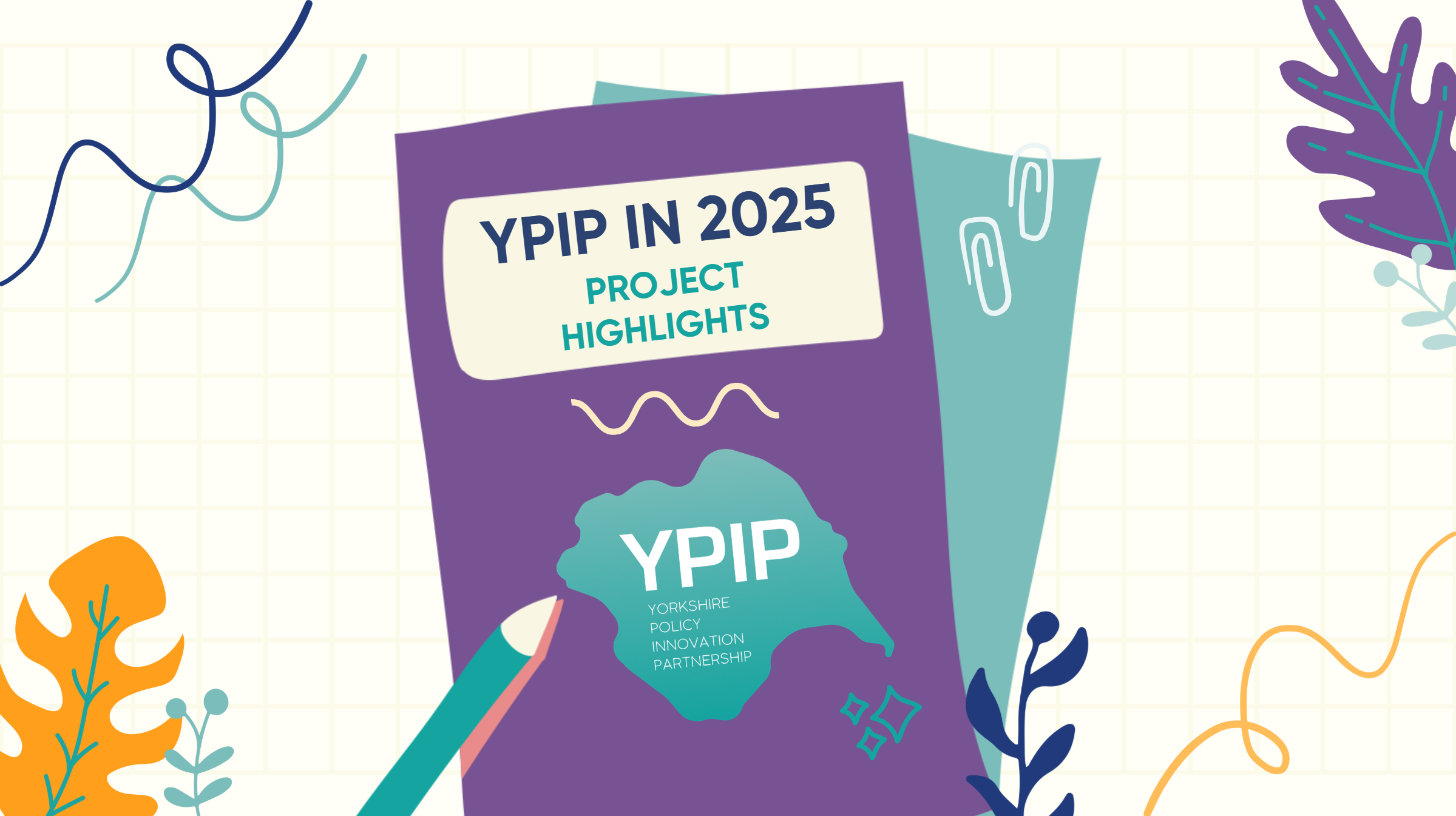 illustration of a notebook and pencil with the YPIP logo and wording 'YPIP in 2025. Project Highlights'