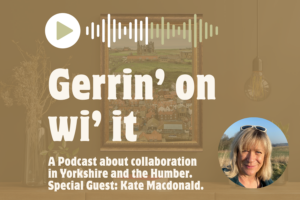 Podcast series promotional image with Kate the guest in the bottom right hand corner